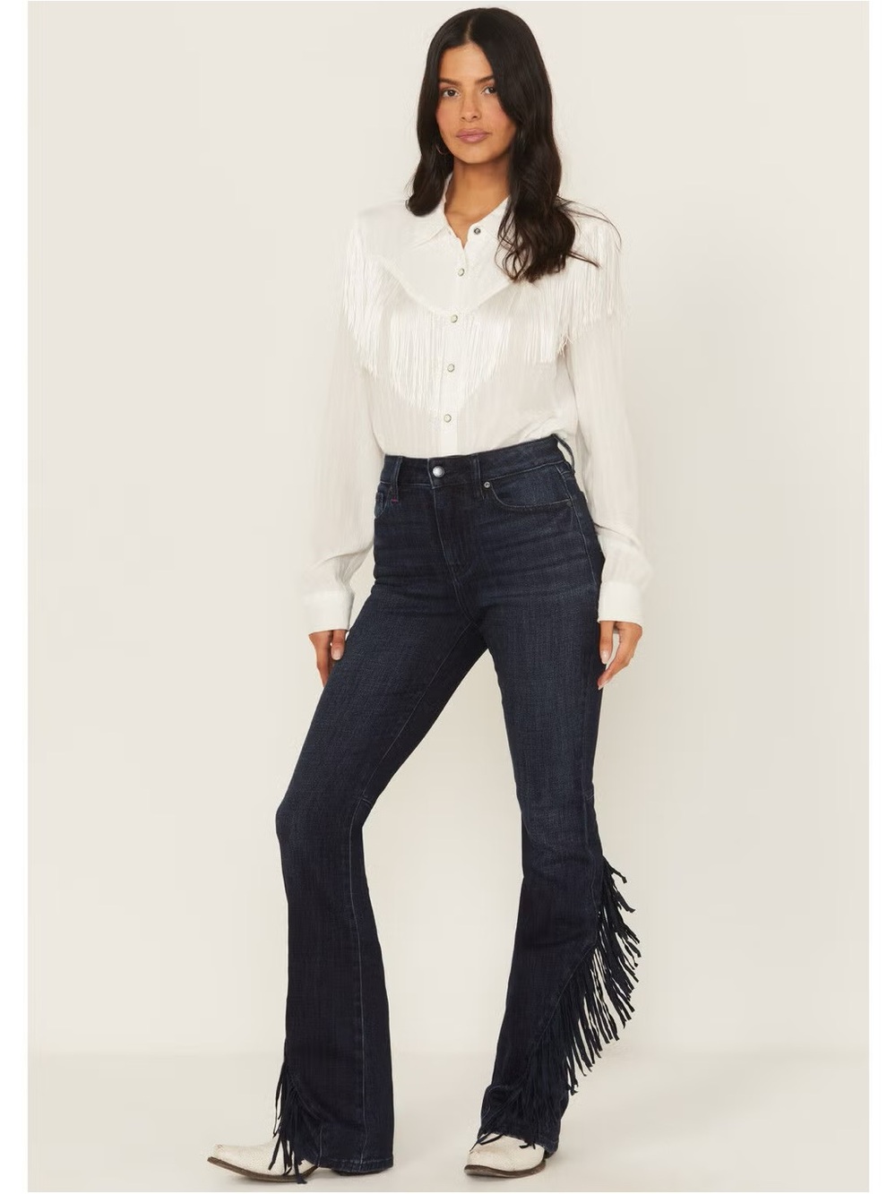 Idyllwind Dark Blue High-Rise Fringe Flare Jeans